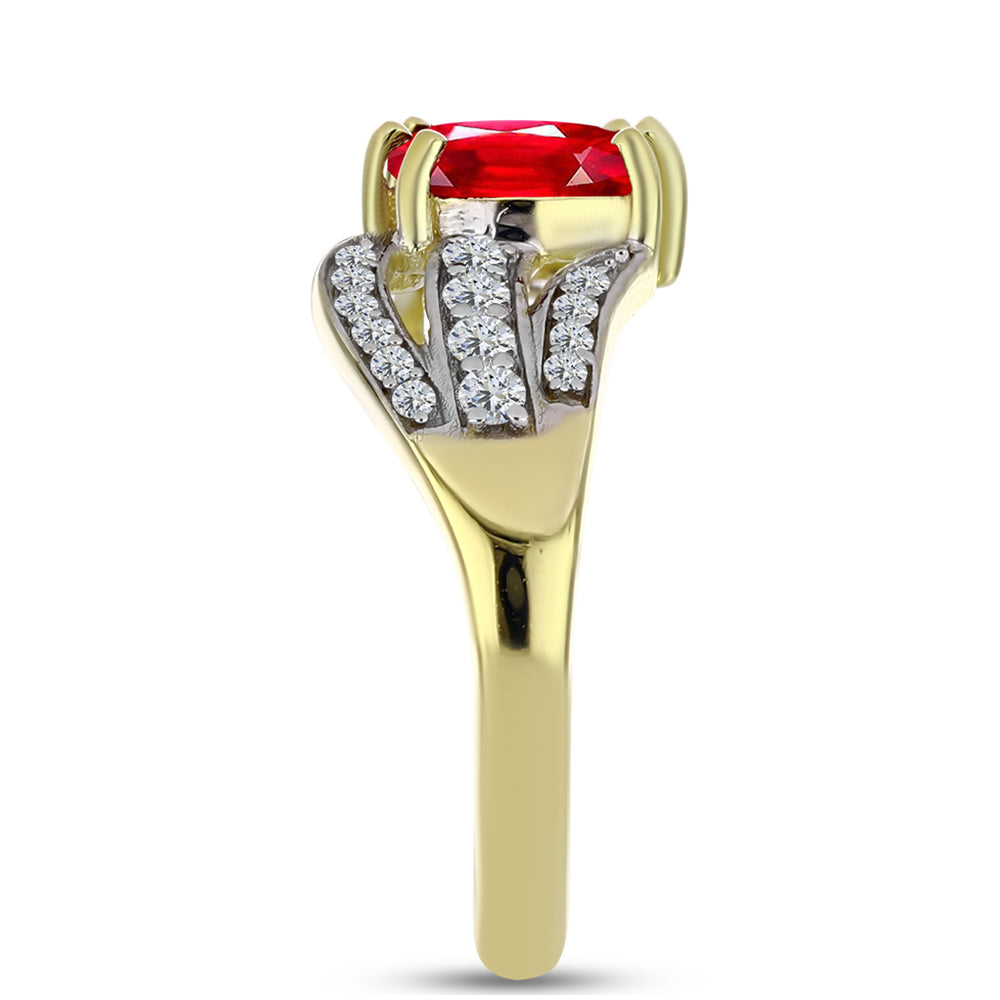 Pozlacené Stříbro 925/1000 - Prsten s Červeným Achátem a Bílým Topazem - Karátové číslo: 1.56. přibližná hmotnost: 3.34 gramů 4 