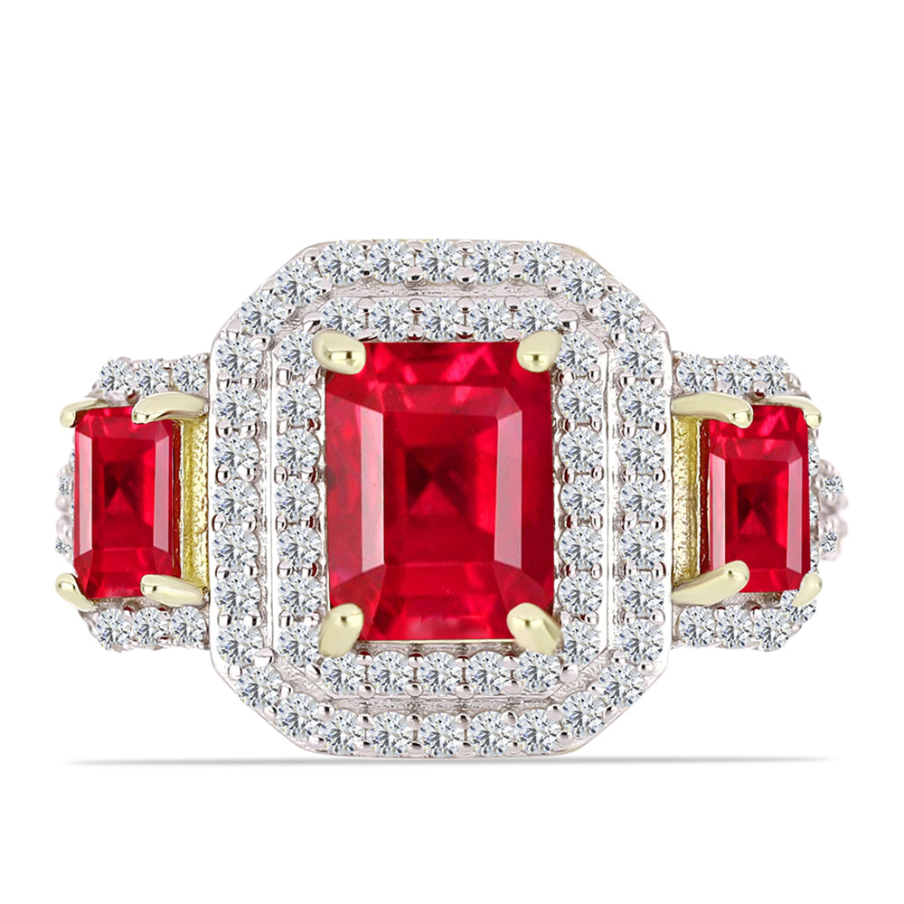 Pozlacené Stříbro 925/1000 - Prsten s Červeným Achátem a Bílým Topazem - Karátové číslo: 2.89. přibližná hmotnost: 4.74 gramů 1 