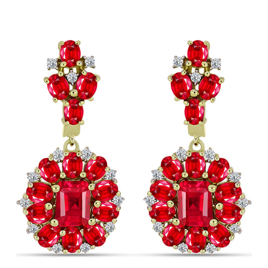 Pozlacené Stříbro 925/1000 - Náušnice s Červeným Achátem a Bílým Topazem - Karátové číslo: 6.5. přibližná hmotnost: 6.67 gramů