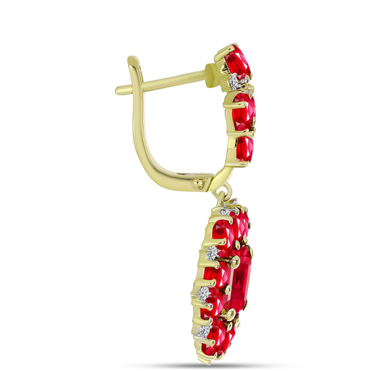 Pozlacené Stříbro 925/1000 - Náušnice s Červeným Achátem a Bílým Topazem - Karátové číslo: 6.5. přibližná hmotnost: 6.67 gramů