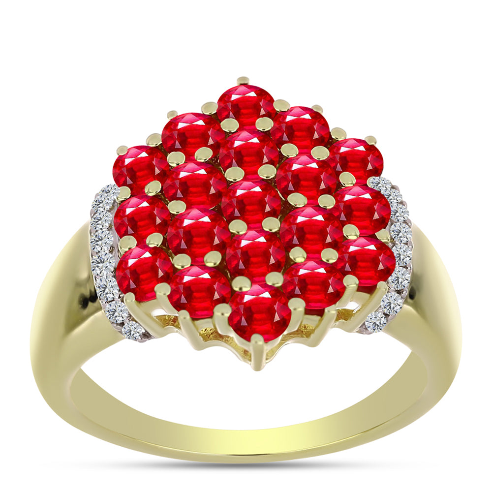 Pozlacené Stříbro 925/1000 - Prsten s Červeným Achátem a Bílým Topazem - Karátové číslo: 2.04. přibližná hmotnost: 4.86 gramů