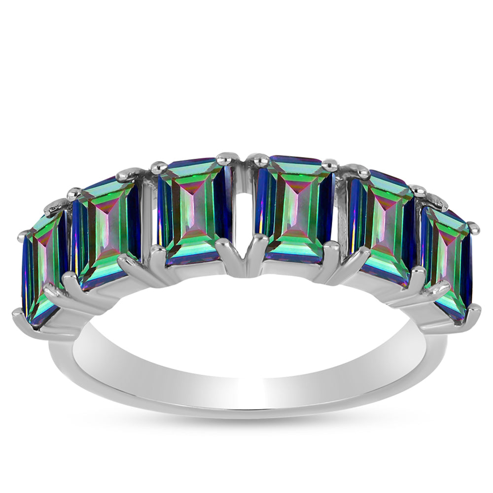 Stříbro 925/1000 - Prsten s Brazilským Mystickým Zeleným Křemenem - Karátové číslo: 2.84. přibližná hmotnost: 3.8 gramů