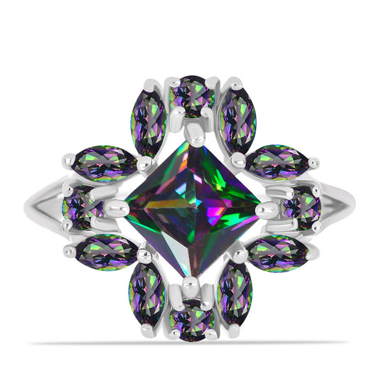 Stříbro 925/1000 - Prsten s Brazilským Mystickým Zeleným Křemenem - Karátové číslo: 2.62. přibližná hmotnost: 4.16 gramů