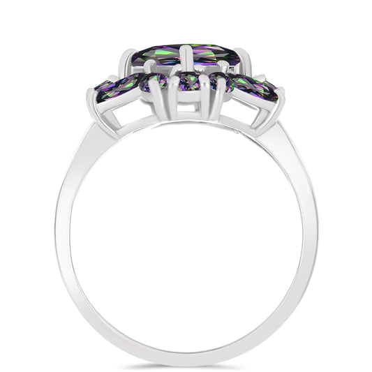 Stříbro 925/1000 - Prsten s Brazilským Mystickým Zeleným Křemenem - Karátové číslo: 2.62. přibližná hmotnost: 4.16 gramů