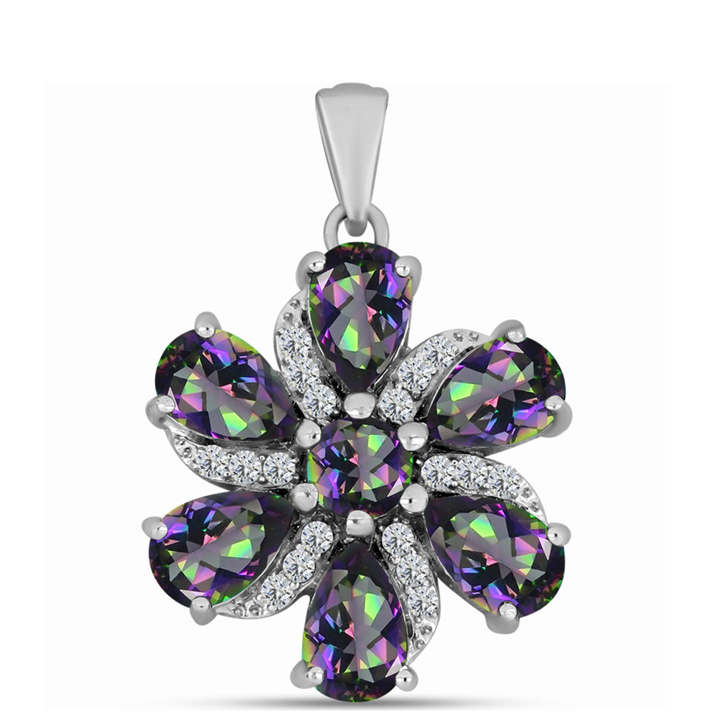 Stříbro 925/1000 - Přívěsek s Brazilským Mystickým Zeleným Křemenem a Bílým Topazem - Karátové číslo: 2.33. přibližná hmotnost: 2.69 gramů 1 