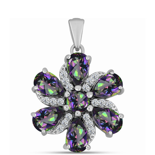 Stříbro 925/1000 - Přívěsek s Brazilským Mystickým Zeleným Křemenem a Bílým Topazem - Karátové číslo: 2.33. přibližná hmotnost: 2.69 gramů