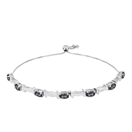 Stříbro 925/1000 - Náramek s Brazilským Mystickým Zeleným Křemenem - Karátové číslo: 2.83. přibližná hmotnost: 8.05 gramů