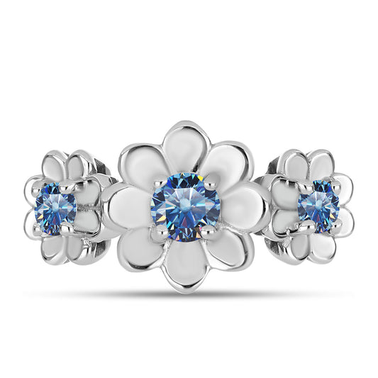 Stříbro 925/1000 - Prsten s S Oceánově Modrým Moissanitem - Karátové číslo: 0.44. přibližná hmotnost: 3.42 gramů