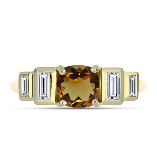 Pozlacené Stříbro 925/1000 - Prsten s Koňakovým Křemenem a Bílým Zirkonem - Karátové číslo: 1.2. přibližná hmotnost: 2.44 gramů