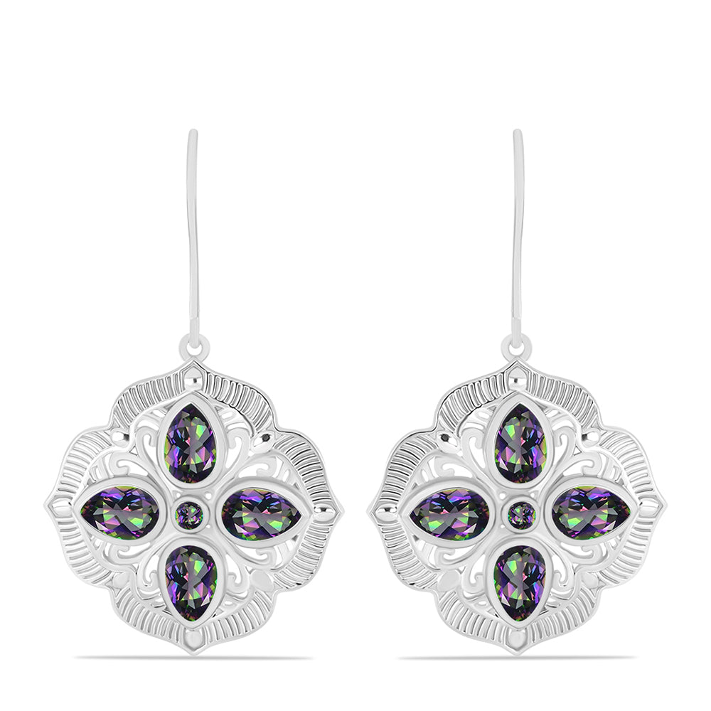 Stříbro 925/1000 - Náušnice s Brazilským Mystickým Zeleným Křemenem - Karátové číslo: 2.66. přibližná hmotnost: 7.28 gramů