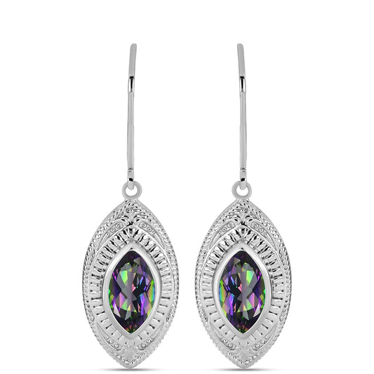 Stříbro 925/1000 - Náušnice s Brazilským Mystickým Zeleným Křemenem - Karátové číslo: 1.82. přibližná hmotnost: 5.4 gramů