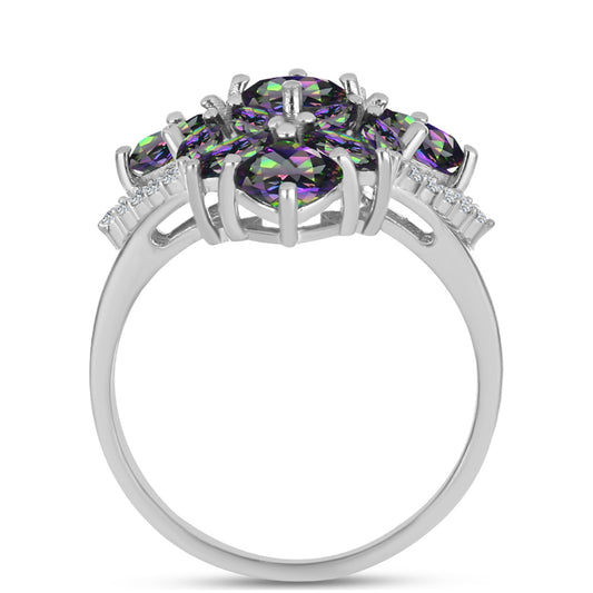 Stříbro 925/1000 - Prsten s Brazilským Mystickým Zeleným Křemenem a Bílým Topazem - Karátové číslo: 4.27. přibližná hmotnost: 6.55 gramů