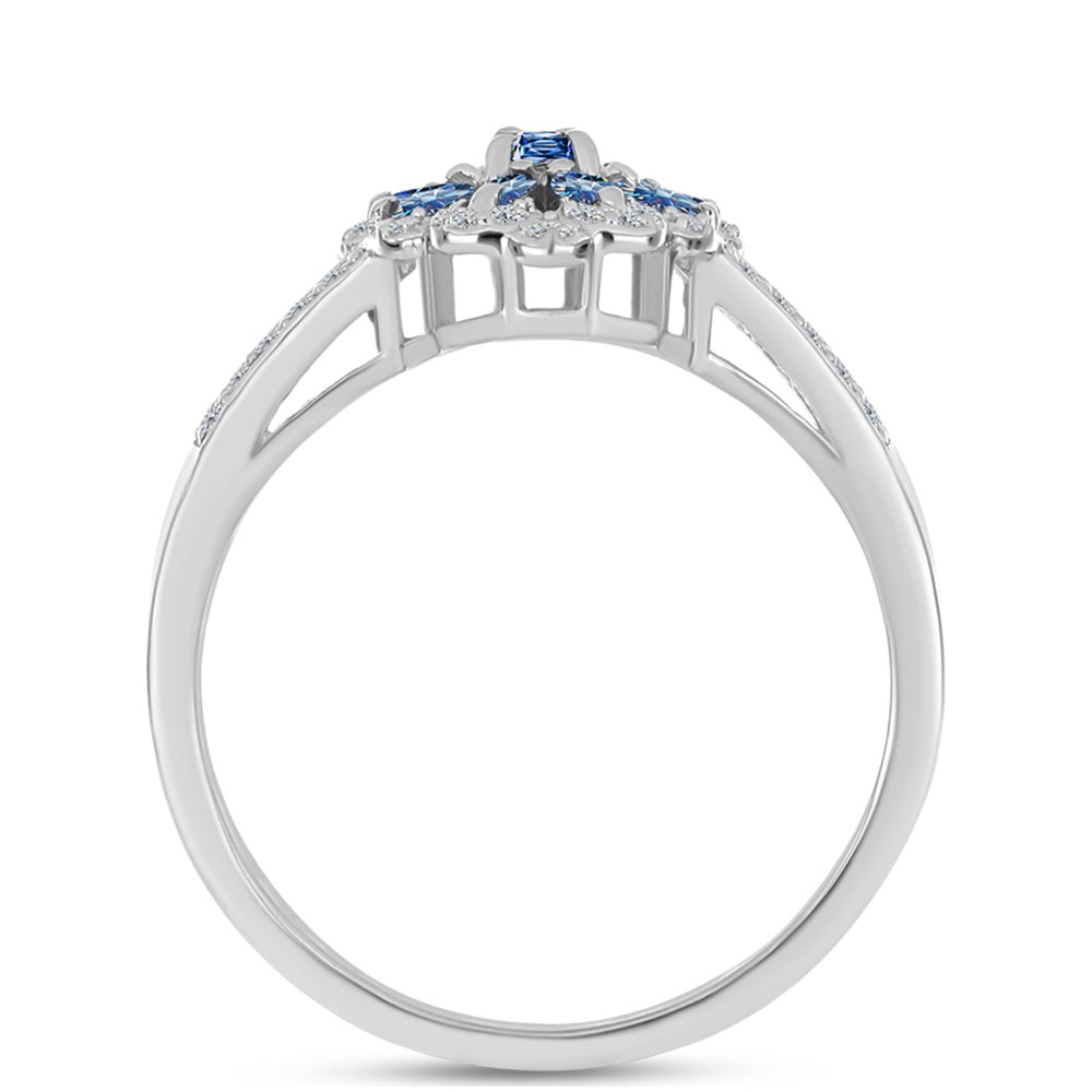 Stříbro 925/1000 - Prsten s S Oceánově Modrým Moissanitem a Bílým Topazem - Karátové číslo: 0.73. přibližná hmotnost: 3.69 gramů