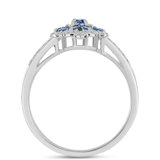 Stříbro 925/1000 - Prsten s S Oceánově Modrým Moissanitem a Bílým Topazem - Karátové číslo: 0.73. přibližná hmotnost: 3.69 gramů