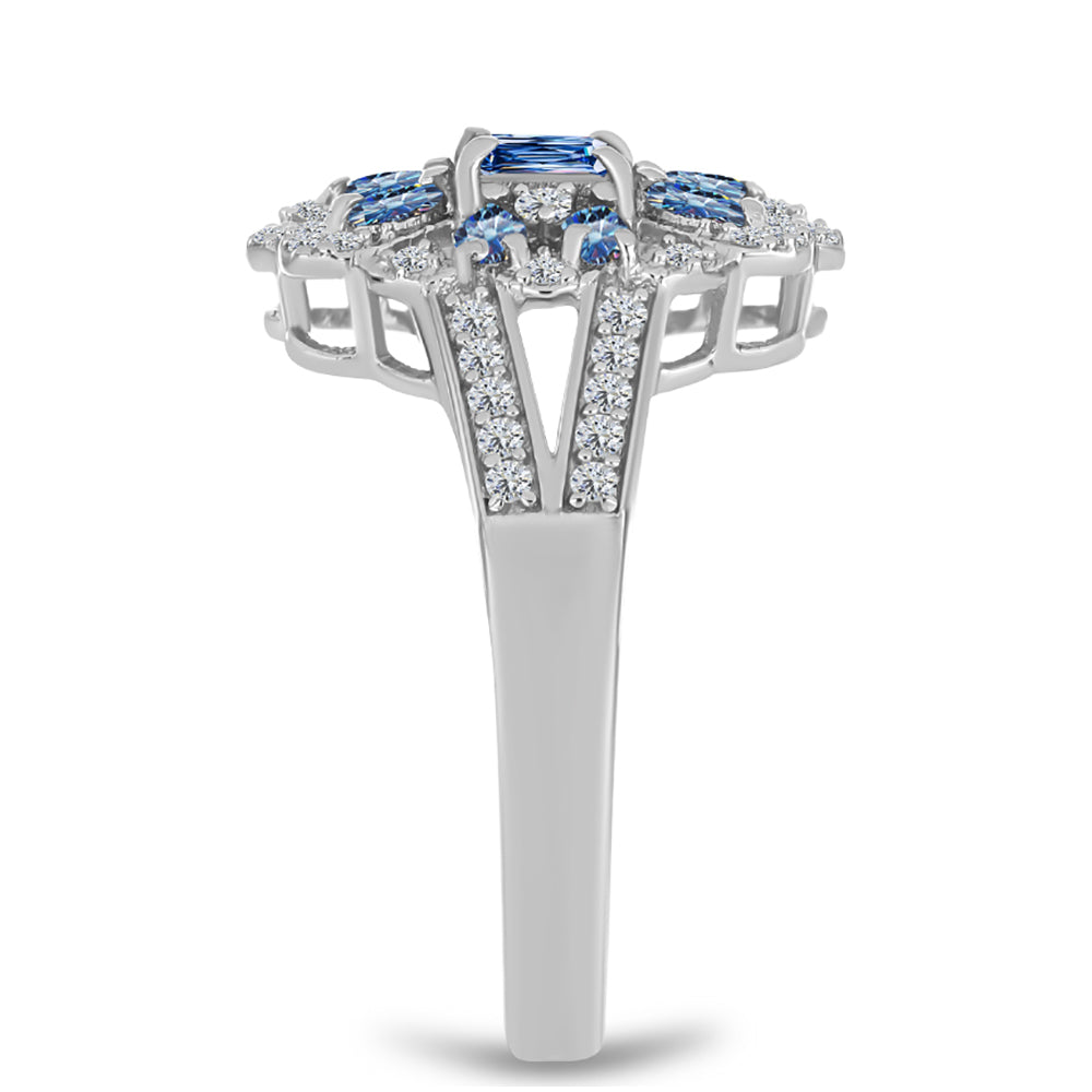 Stříbro 925/1000 - Prsten s S Oceánově Modrým Moissanitem a Bílým Topazem - Karátové číslo: 0.73. přibližná hmotnost: 3.69 gramů 4 