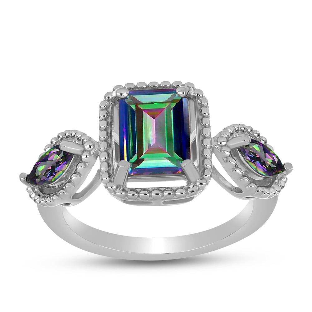 Stříbro 925/1000 - Prsten s Brazilským Mystickým Zeleným Křemenem - Karátové číslo: 1.84. přibližná hmotnost: 3.5 gramů