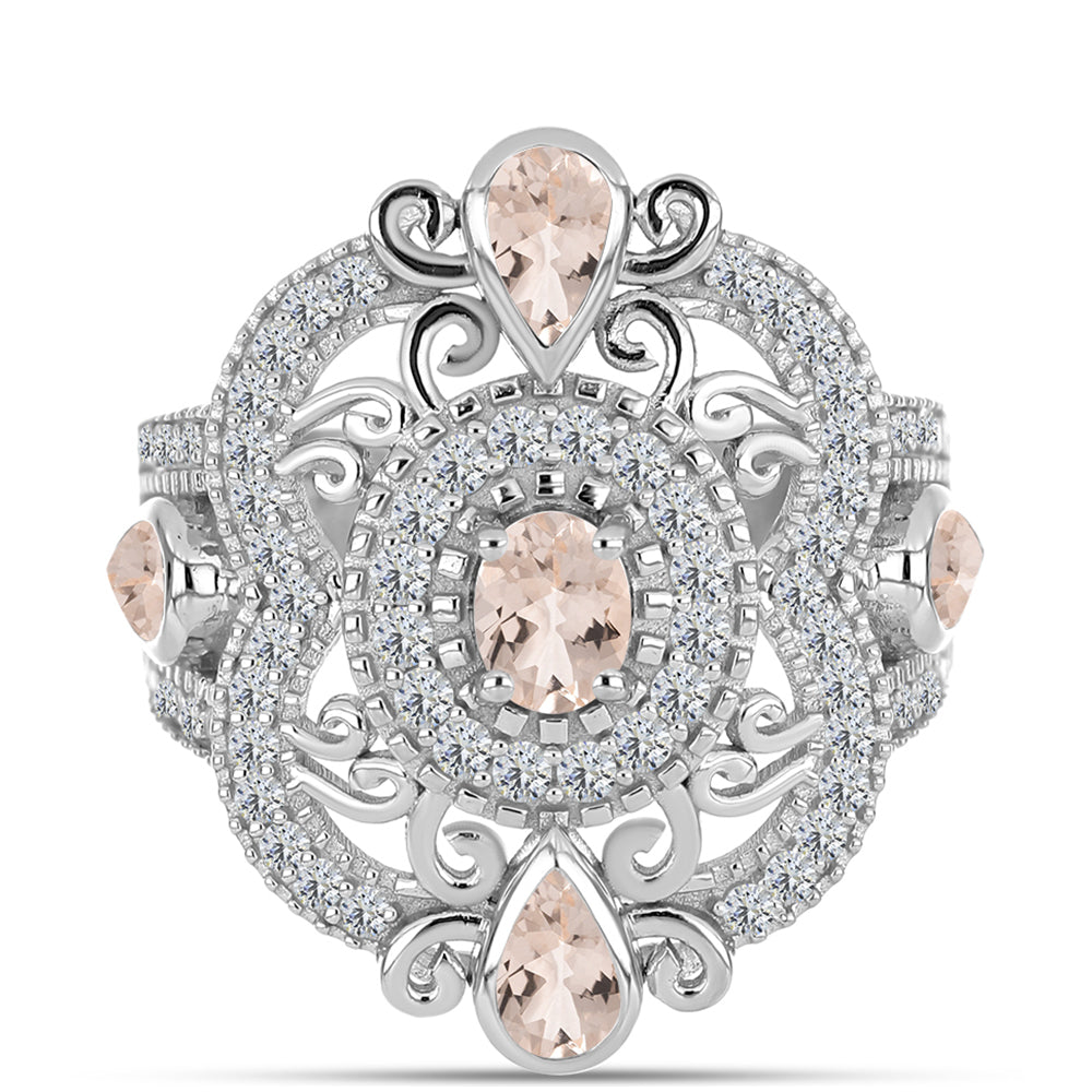 Stříbro 925/1000 - Prsten s Morganitem z Gozarehu a Bílým Topazem - Karátové číslo: 1.77. přibližná hmotnost: 5.67 gramů 1 