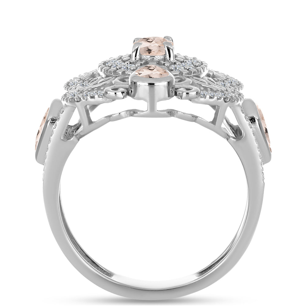 Stříbro 925/1000 - Prsten s Morganitem z Gozarehu a Bílým Topazem - Karátové číslo: 1.77. přibližná hmotnost: 5.67 gramů 2 