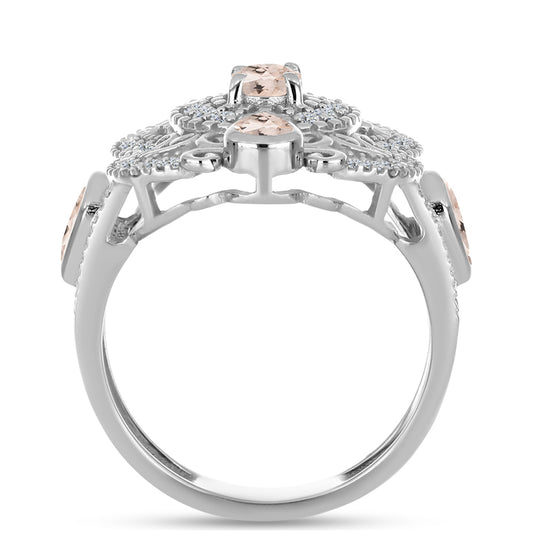 Stříbro 925/1000 - Prsten s Morganitem z Gozarehu a Bílým Topazem - Karátové číslo: 1.77. přibližná hmotnost: 5.67 gramů