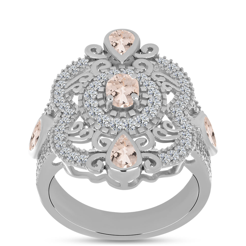 Stříbro 925/1000 - Prsten s Morganitem z Gozarehu a Bílým Topazem - Karátové číslo: 1.77. přibližná hmotnost: 5.67 gramů