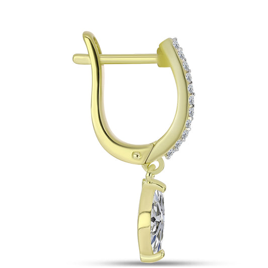 Pozlacené Stříbro 925/1000 - Náušnice s Certifikovaný Diamantem pěstovaný v laboratoři a Bílým Topazem - Karátové číslo: 1.12. přibližná hmotnost: 3.19 gramů