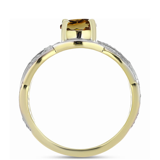 Pozlacené Stříbro 925/1000 - Prsten s Koňakovým Křemenem a Bílým Topazem - Karátové číslo: 1.41. přibližná hmotnost: 3.62 gramů