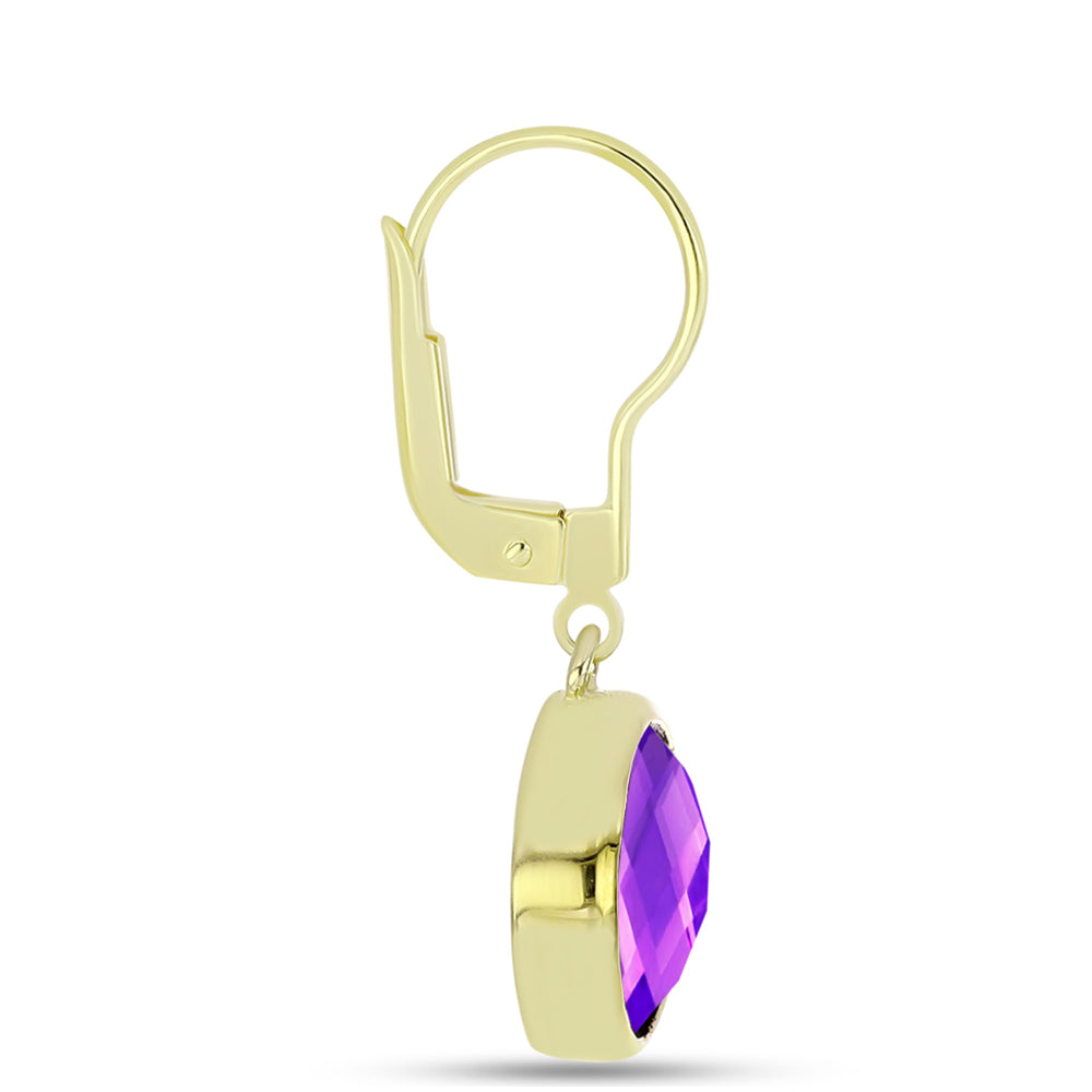 Pozlacené Stříbro 925/1000 - Náušnice s Purpurovým Achátem - Karátové číslo: 6.33. přibližná hmotnost: 4.88 gramů 2 