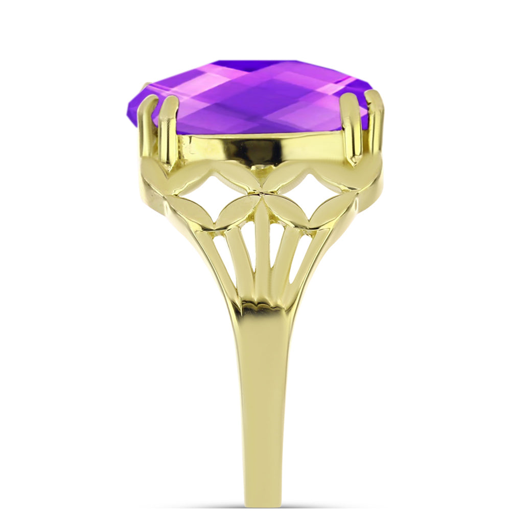 Pozlacené Stříbro 925/1000 - Prsten s Purpurovým Achátem - Karátové číslo: 8.23. přibližná hmotnost: 6.09 gramů