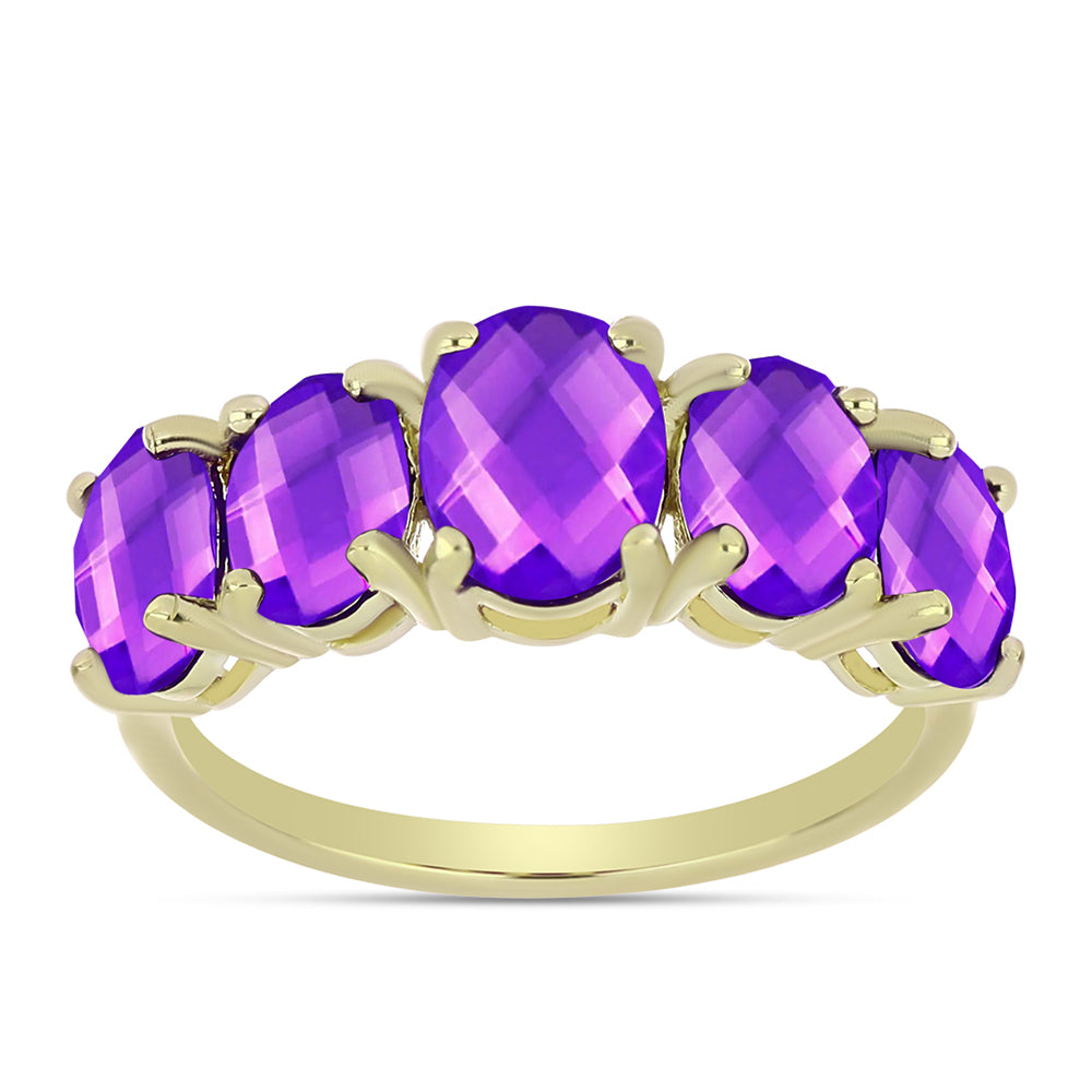 Pozlacené Stříbro 925/1000 - Prsten s Purpurovým Achátem - Karátové číslo: 3.98. přibližná hmotnost: 3.39 gramů