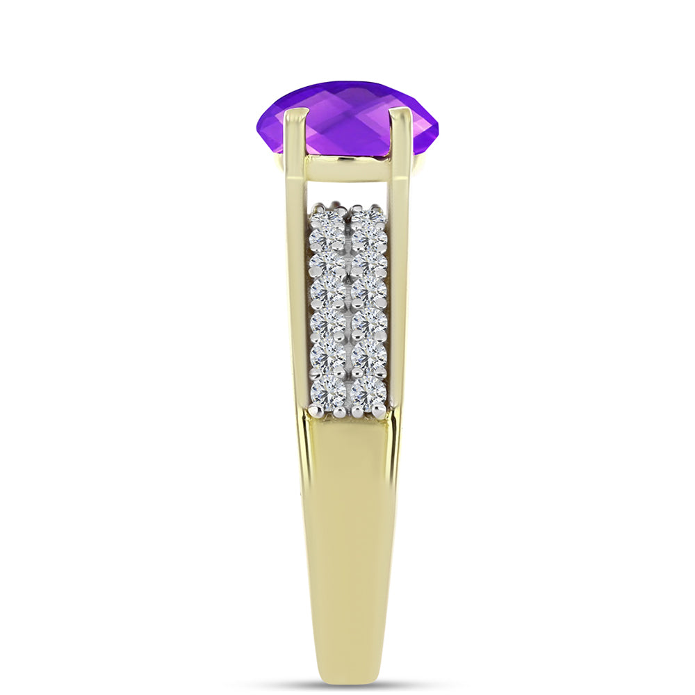 Pozlacené Stříbro 925/1000 - Prsten s Purpurovým Achátem a Bílým Topazem - Karátové číslo: 2.12. přibližná hmotnost: 3.88 gramů 4 