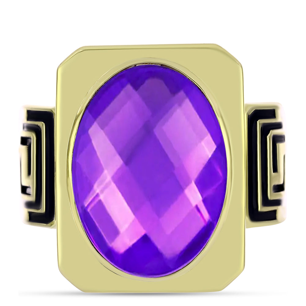 Pozlacené Stříbro 925/1000 - Prsten s Purpurovým Achátem - Karátové číslo: 8.76. přibližná hmotnost: 9.5 gramů 1 