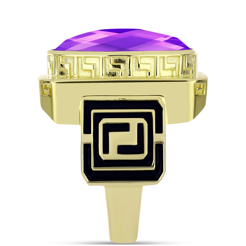 Pozlacené Stříbro 925/1000 - Prsten s Purpurovým Achátem - Karátové číslo: 8.76. přibližná hmotnost: 9.5 gramů 4 