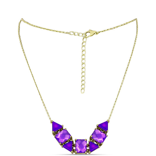 Pozlacené Stříbro 925/1000 - Náhrdelník s Purpurovým Achátem - Karátové číslo: 9.77. přibližná hmotnost: 8.3 gramů