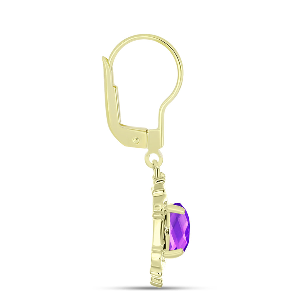 Pozlacené Stříbro 925/1000 - Náušnice s Purpurovým Achátem - Karátové číslo: 2.49. přibližná hmotnost: 4.11 gramů 2 