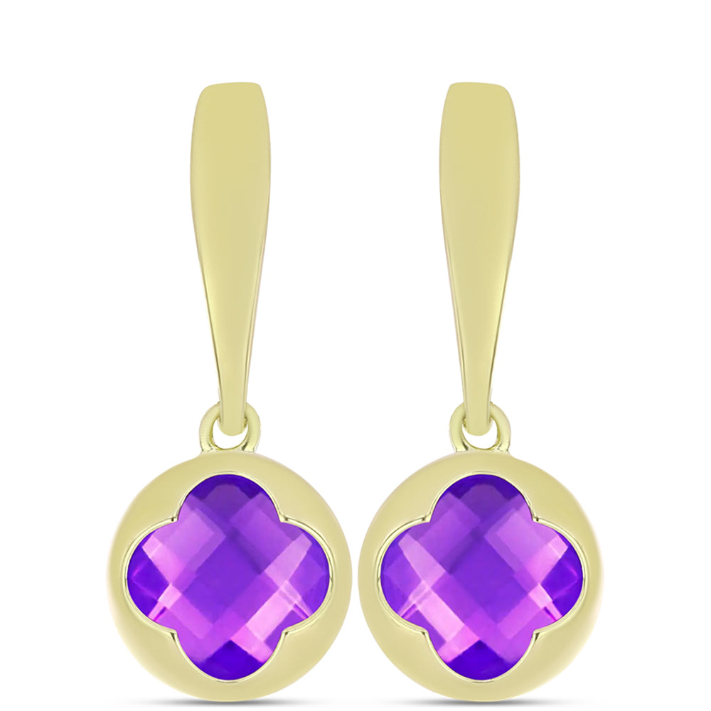 Pozlacené Stříbro 925/1000 - Náušnice s Purpurovým Achátem - Karátové číslo: 3.24. přibližná hmotnost: 4.15 gramů