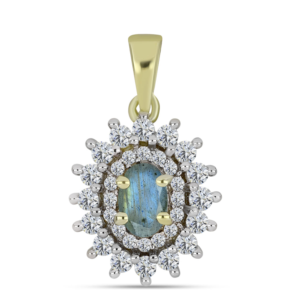 Pozlacené Stříbro 925/1000 - Přívěsek s Labradoritem a Bílým Topazem - Karátové číslo: 1.03. přibližná hmotnost: 1.52 gramů 1 