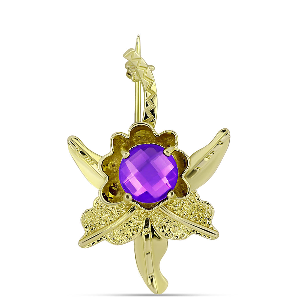 Pozlacené Stříbro 925/1000 - Brož s Purpurovým Achátem - Karátové číslo: 2.51. přibližná hmotnost: 4.96 gramů 1 
