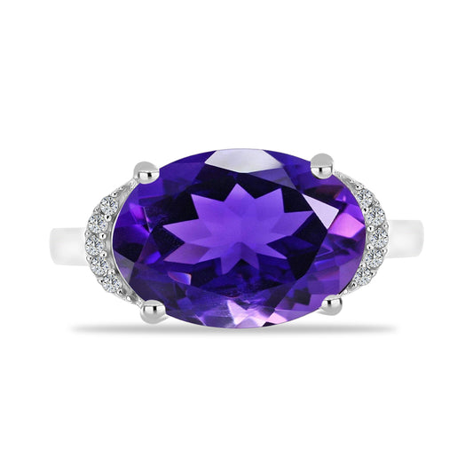 Stříbro 925/1000 - Prsten s Marockým Ametystem a Bílým Topazem - Karátové číslo: 5.27. přibližná hmotnost: 3.67 gramů