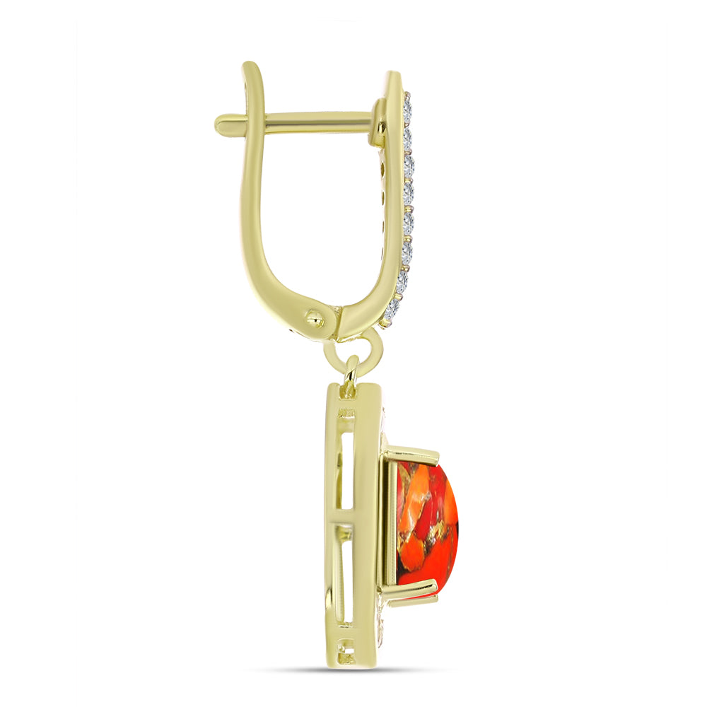 Pozlacené Stříbro 925/1000 - Náušnice s Mohavským Tyrkysem a Bílým Topazem - Karátové číslo: 4.47. přibližná hmotnost: 6.5 gramů
