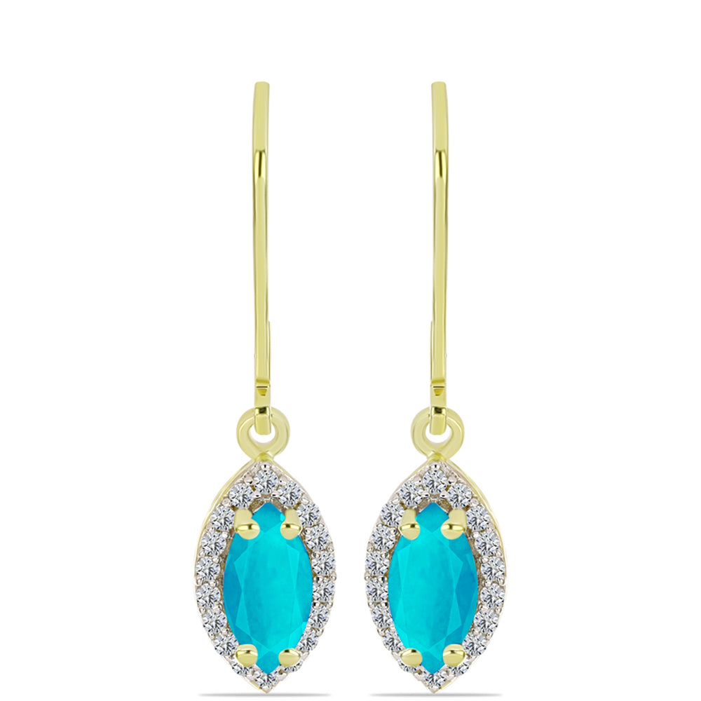 Pozlacené Stříbro 925/1000 - Náušnice s Modrým jadeitem a Bílým Topazem - Karátové číslo: 1.22. přibližná hmotnost: 2.04 gramů