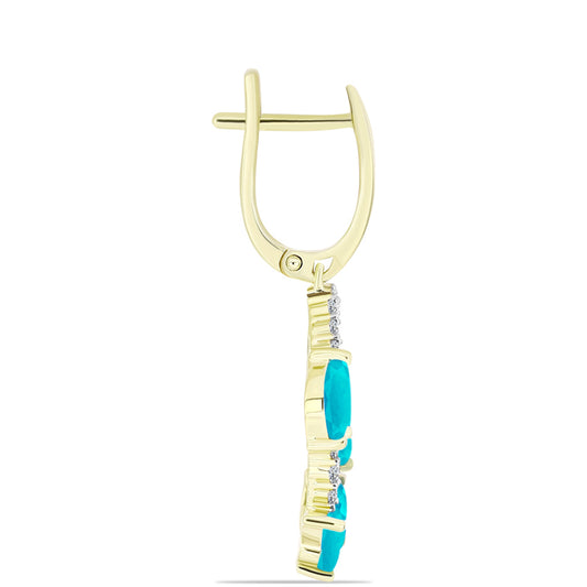 Pozlacené Stříbro 925/1000 - Náušnice s Modrým jadeitem a Bílým Topazem - Karátové číslo: 3.46. přibližná hmotnost: 5.52 gramů