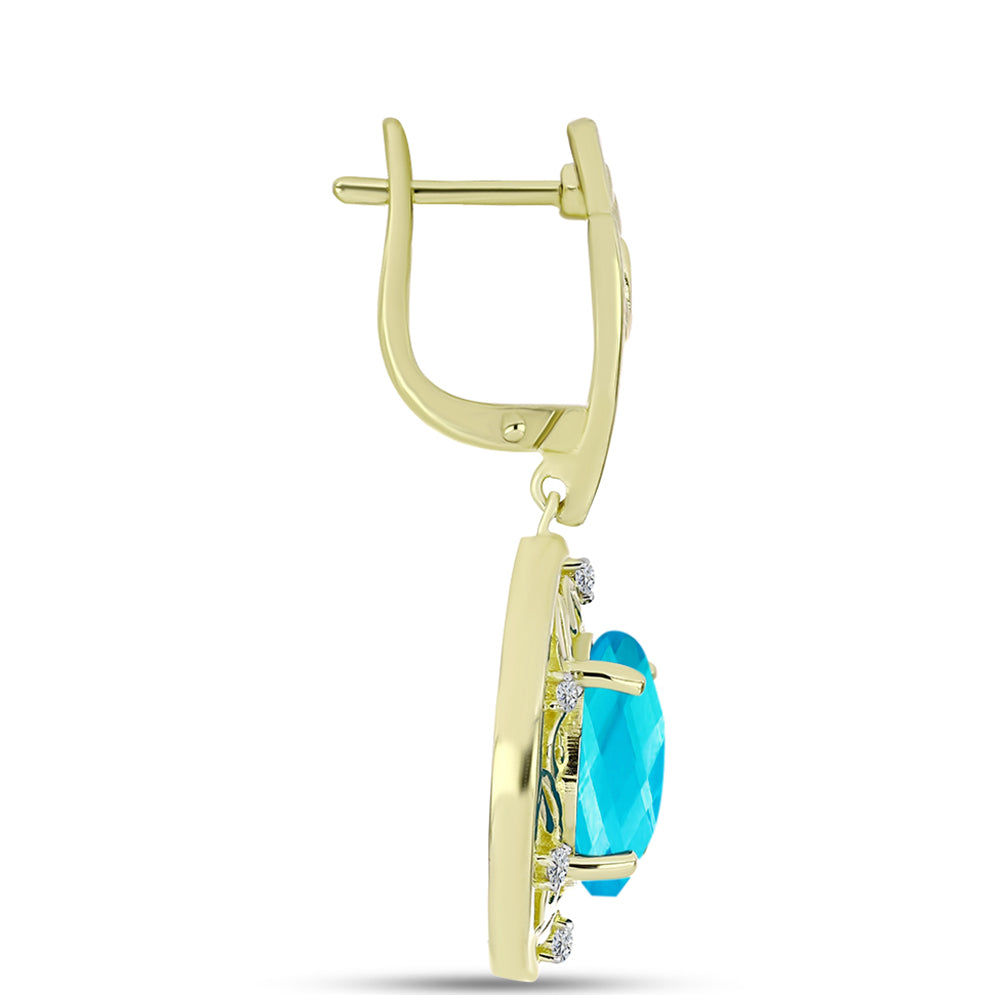 Pozlacené Stříbro 925/1000 - Náušnice s Modrým jadeitem a Bílým Topazem - Karátové číslo: 8.21. přibližná hmotnost: 10.53 gramů