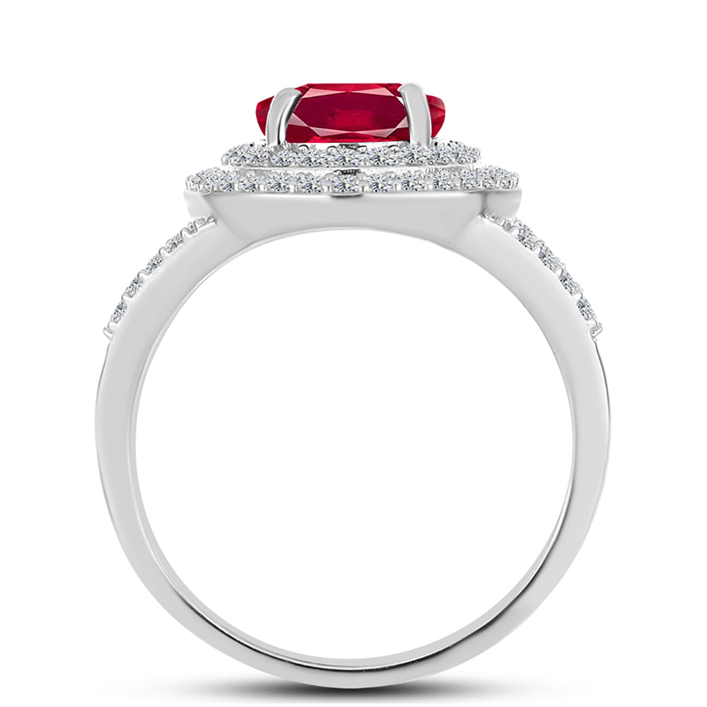 Stříbro 925/1000 - Prsten s Madagaskarským Rubínem a Bílým Topazem - Karátové číslo: 4.46. přibližná hmotnost: 4.03 gramů