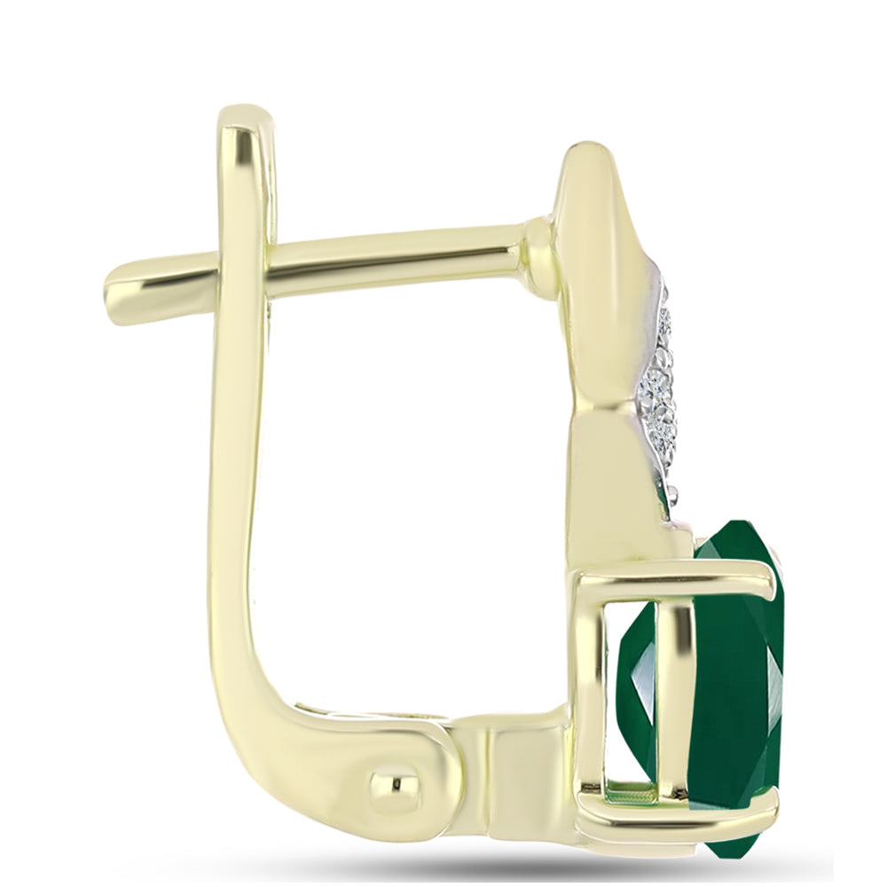 Pozlacené Stříbro 925/1000 - Náušnice se Zeleným Achátem a Bílým Topazem - Karátové číslo: 1.55. přibližná hmotnost: 3.07 gramů 2 