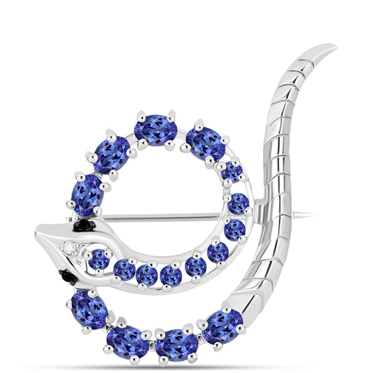 Stříbro 925/1000 - Brož s AAA Tanzanitem a Bílým Diamantem - Karátové číslo: 1.63. přibližná hmotnost: 3.92 gramů