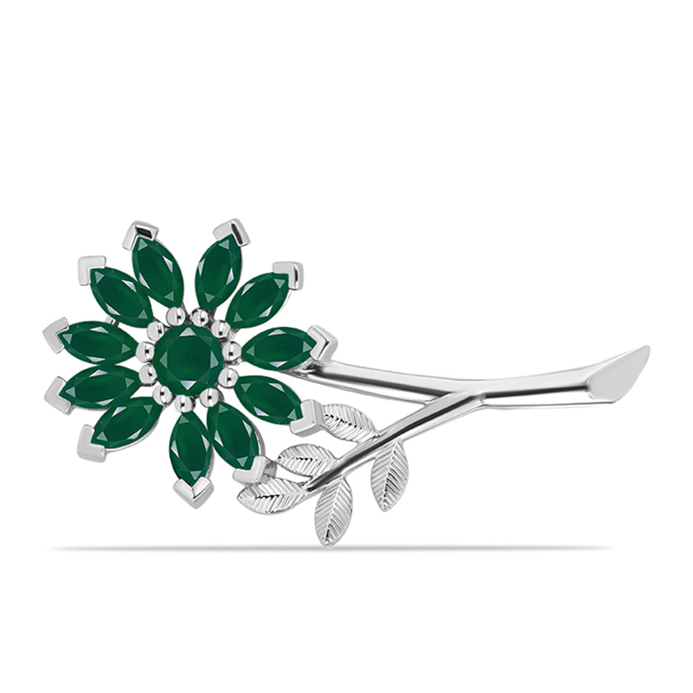 Stříbro 925/1000 - Brož se Zeleným Chalcedonem - Karátové číslo: 2.95. přibližná hmotnost: 5.43 gramů 1 