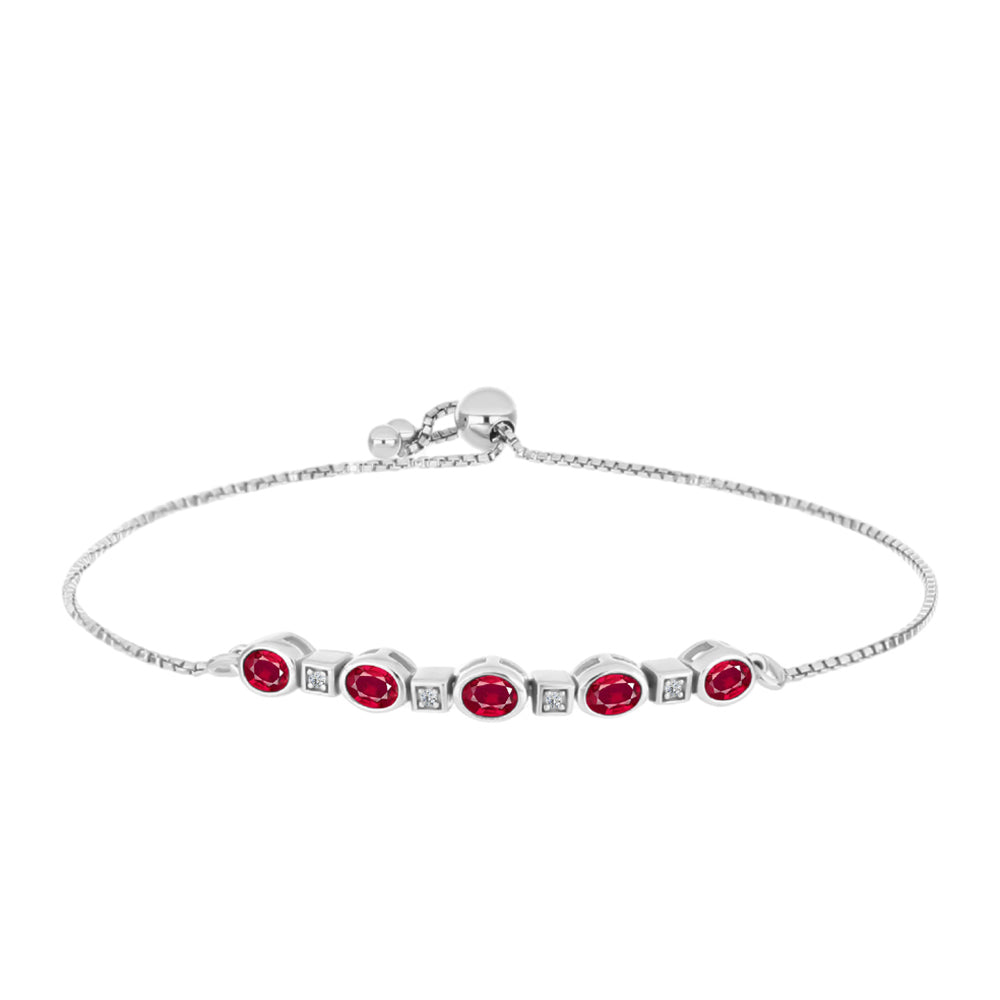 Stříbro 925/1000 - Náramek s Madagaskarským Rubínem a Bílým Topazem - Karátové číslo: 1.2. přibližná hmotnost: 3.97 gramů