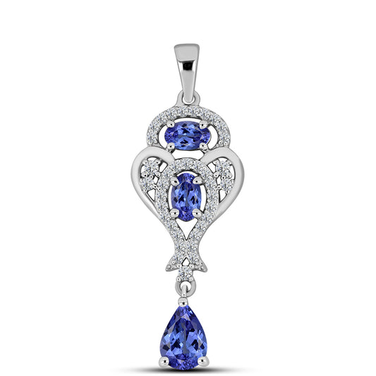 Stříbro 925/1000 - Přívěsek s Tanzanitem a Bílým Topazem - Karátové číslo: 1.4. přibližná hmotnost: 2.09 gramů