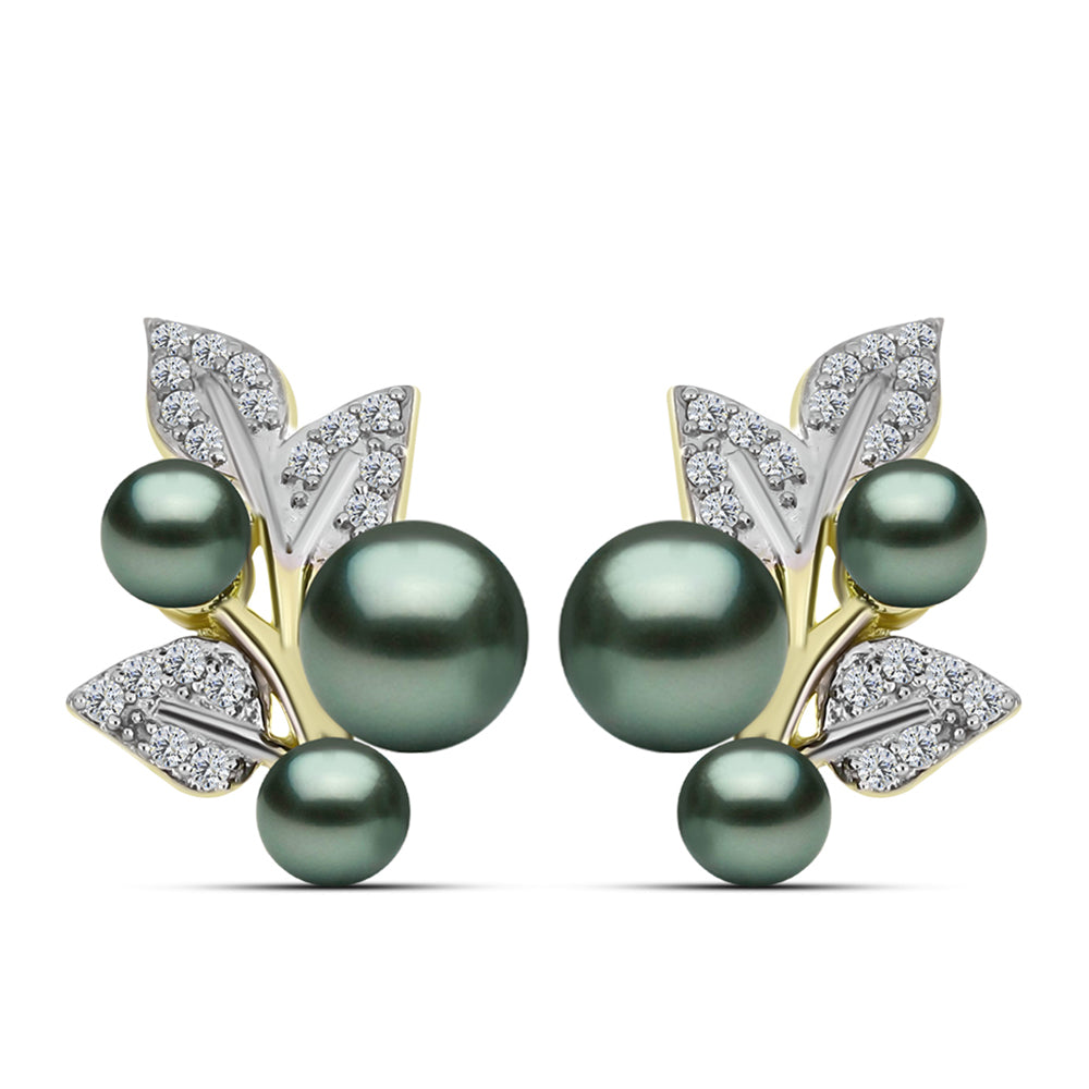 Pozlacené Stříbro 925/1000 - Náušnice se Sladkovodní perlou v podobě Tahitské zelené iluze a Bílým Topazem - Karátové číslo: 4.3. přibližná hmotnost: 5.95 gramů 1 