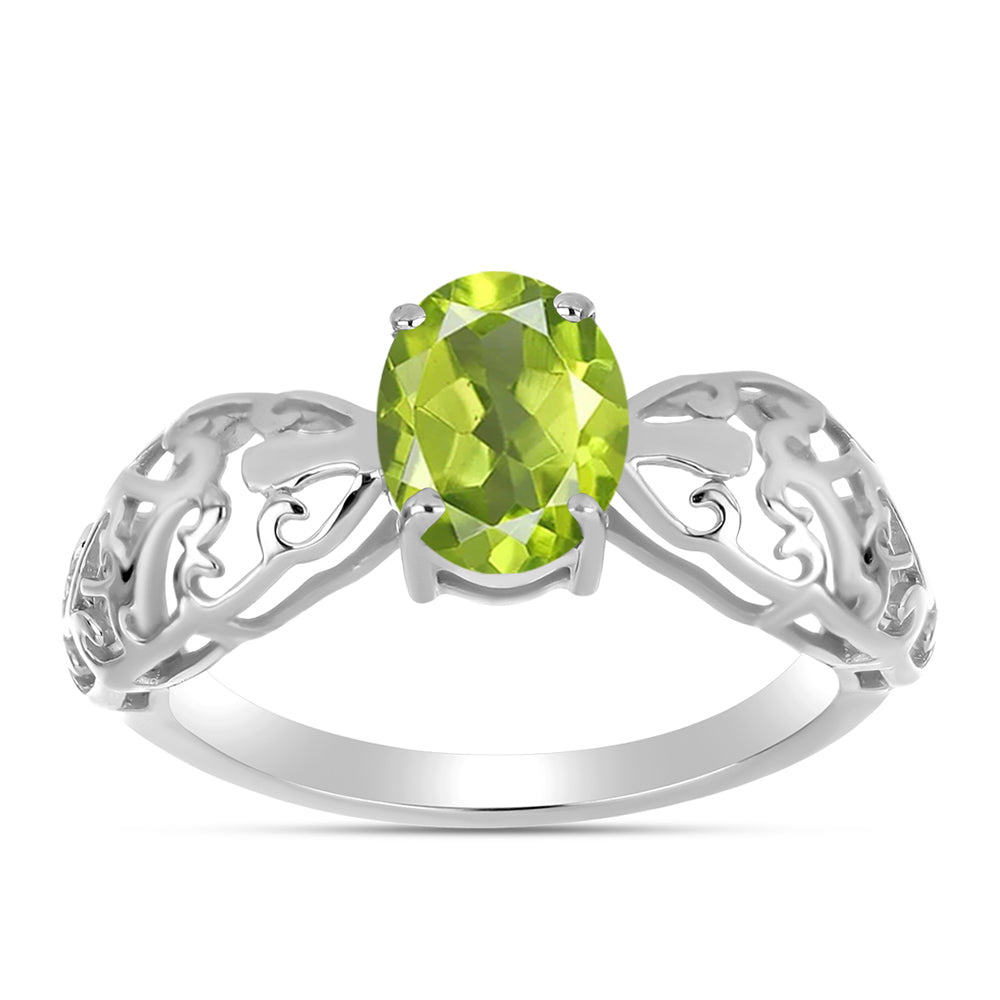 Stříbro 925/1000 - Prsten s Čchang-pajským Peridotem - Karátové číslo: 1.15. přibližná hmotnost: 1.98 gramů
